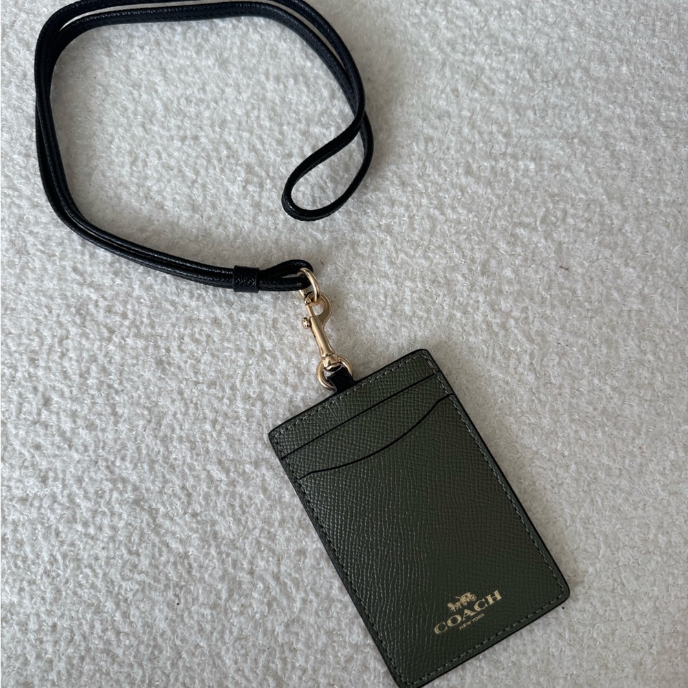 Coach Cream Card Holder with Black Strap